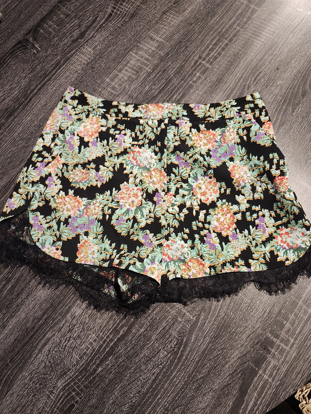 Topshop Black Floral Print Lounge Shorts with Mint and Coral Accents